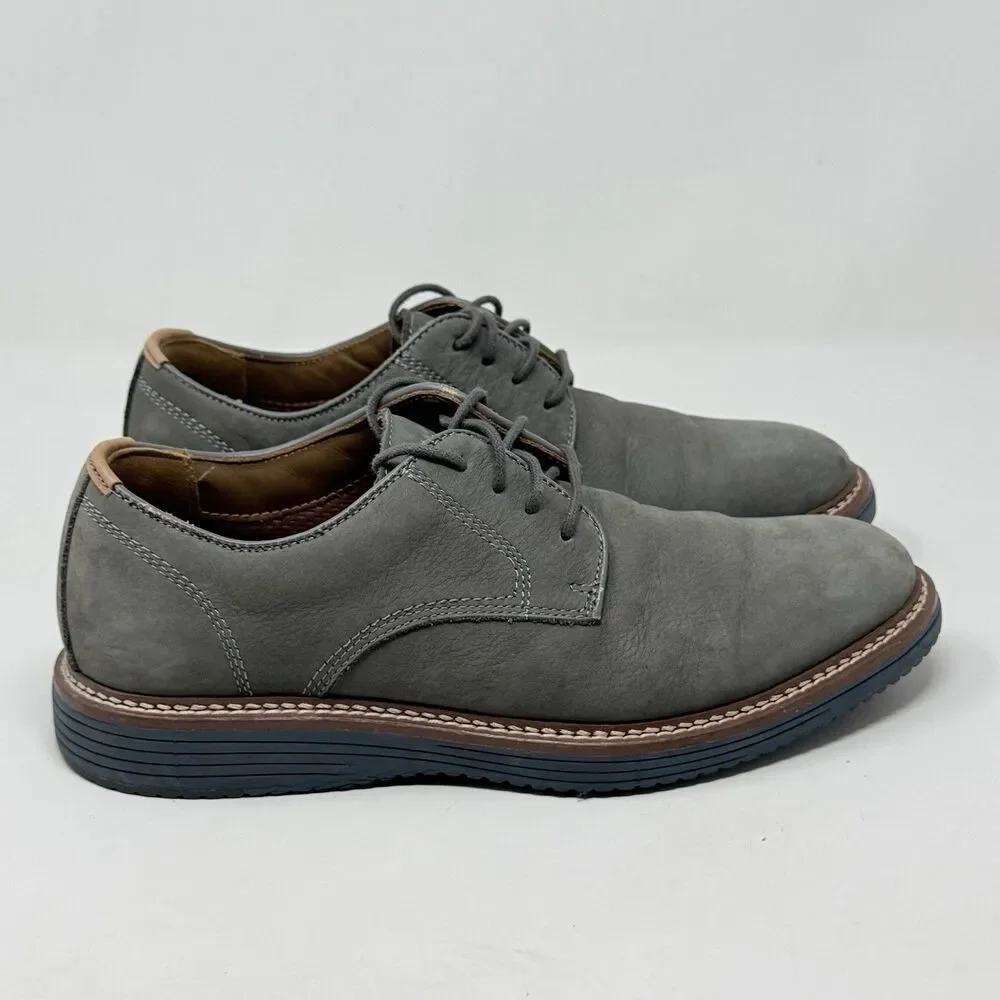 Johnston Murphy Upton Derby Shoes Mens 8.5 M Gray Blue Nubuck Leather Plain Toe